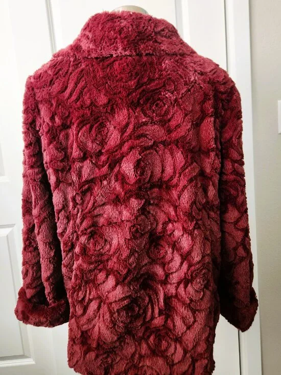 Dennis Basso Vintage Burgundy Faux Mink Fur Coat Size 1X - Picture 7 of 8